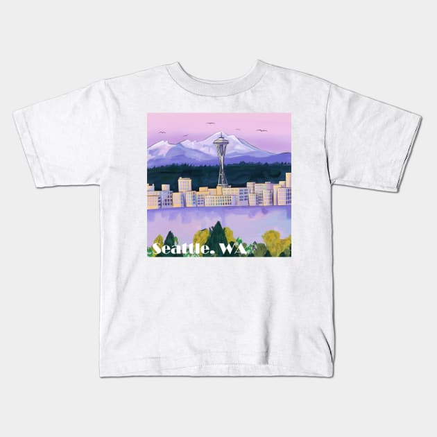 Seattle Washington Skyline Kids T-Shirt by zachlart